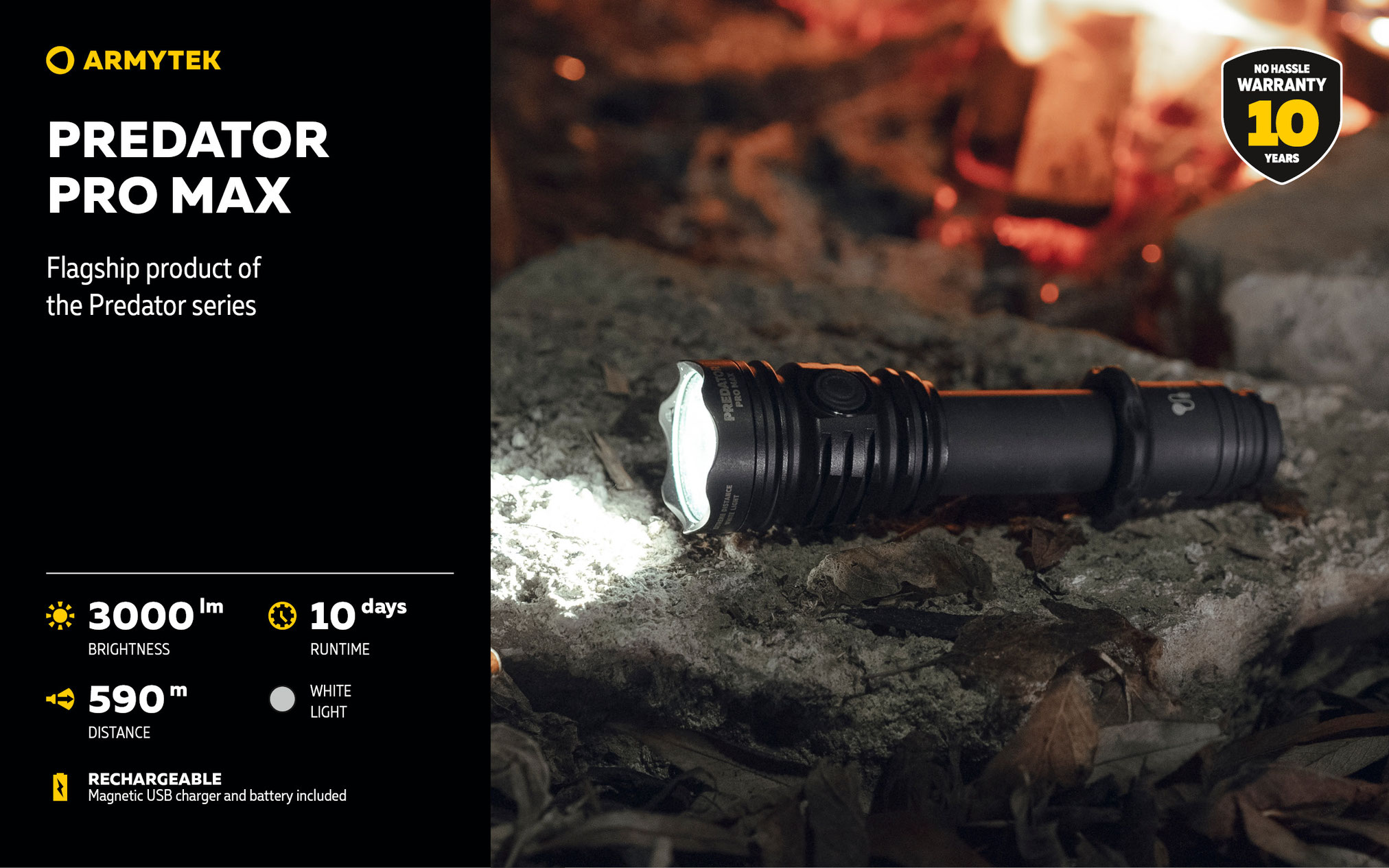 Armytek Predator Pro Max Rechargeable Tactical Flashlight -3000 Lumens ...